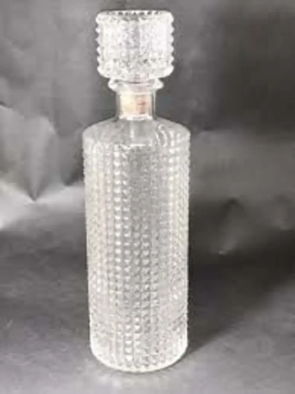 Vintage Mid-Century Modern Diamond Point Pressed Glass Liquor Decanter with Stop